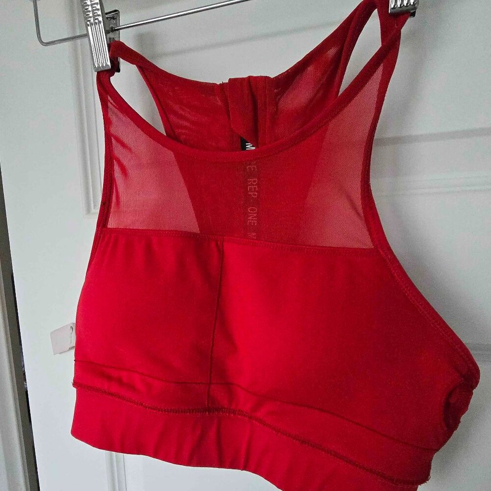 Zyia Active Sports Bra – Mesh Panel – "One More Rep" – Size S – Red